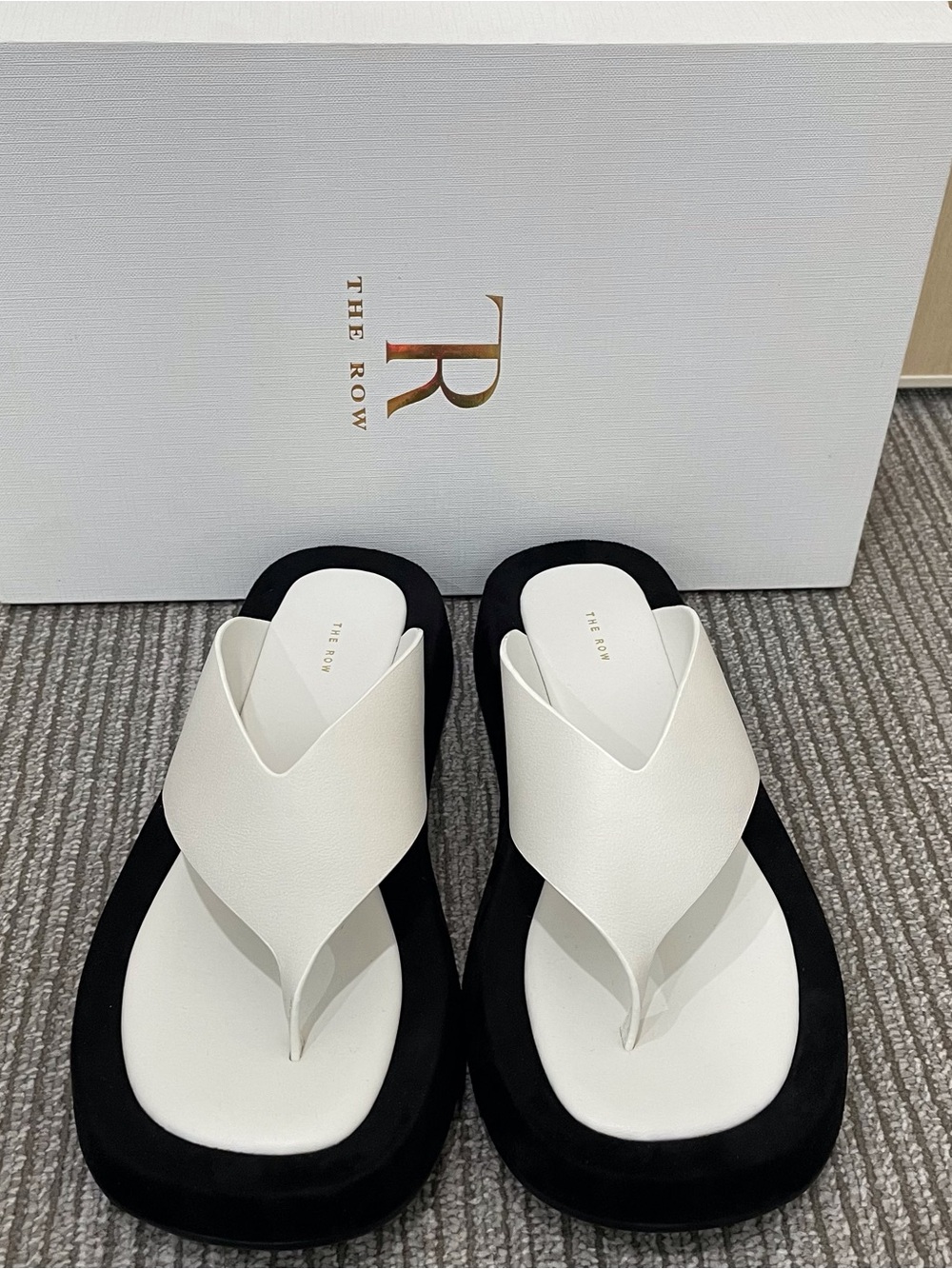 Authentic The Row White Leather Platform Thong Sandals
